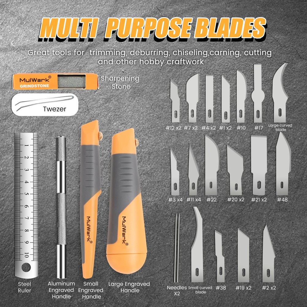 MulWark 41-Piece Precision Hobby Knife Set - Exacto Medium, Orange