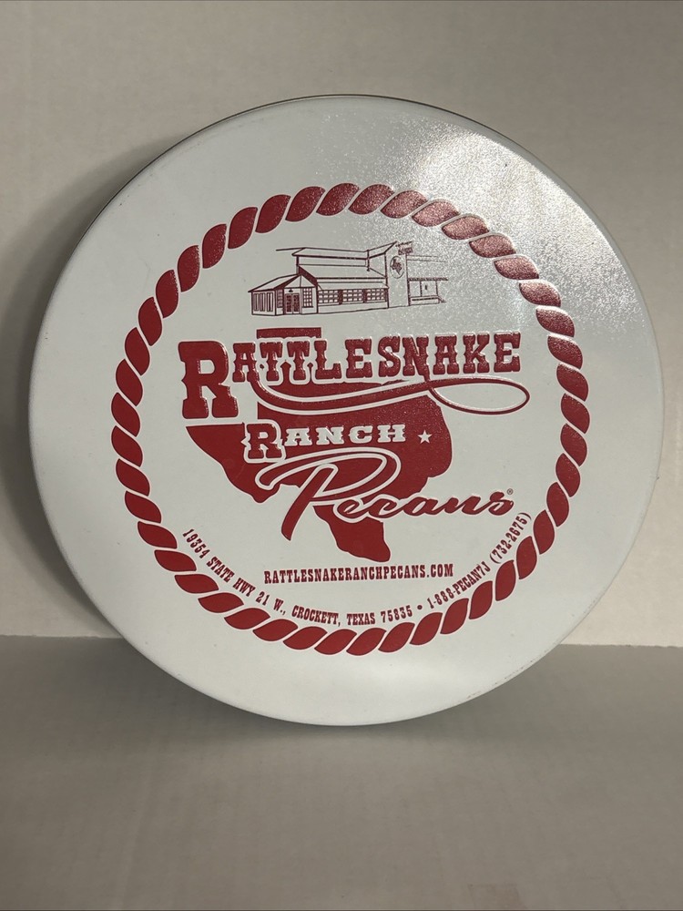 RATTLESNAKE RANCH Pecans Round Tin Empty Approx 10" Round & 3.5" Tall