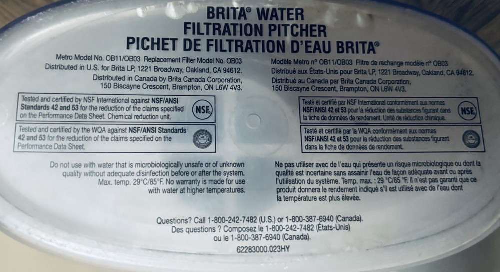 BRITA 6-Cup Pitcher Model #OB11/OB03 Water Filter Purifier White