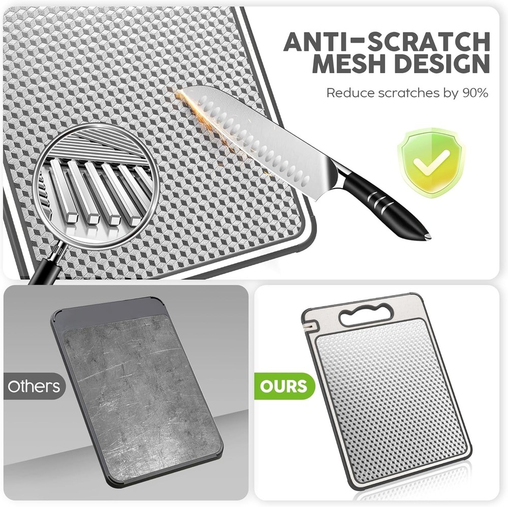Stainless Steel Cutting Board for Kitchen, Scratch Resistant Mesh Design, Rev...