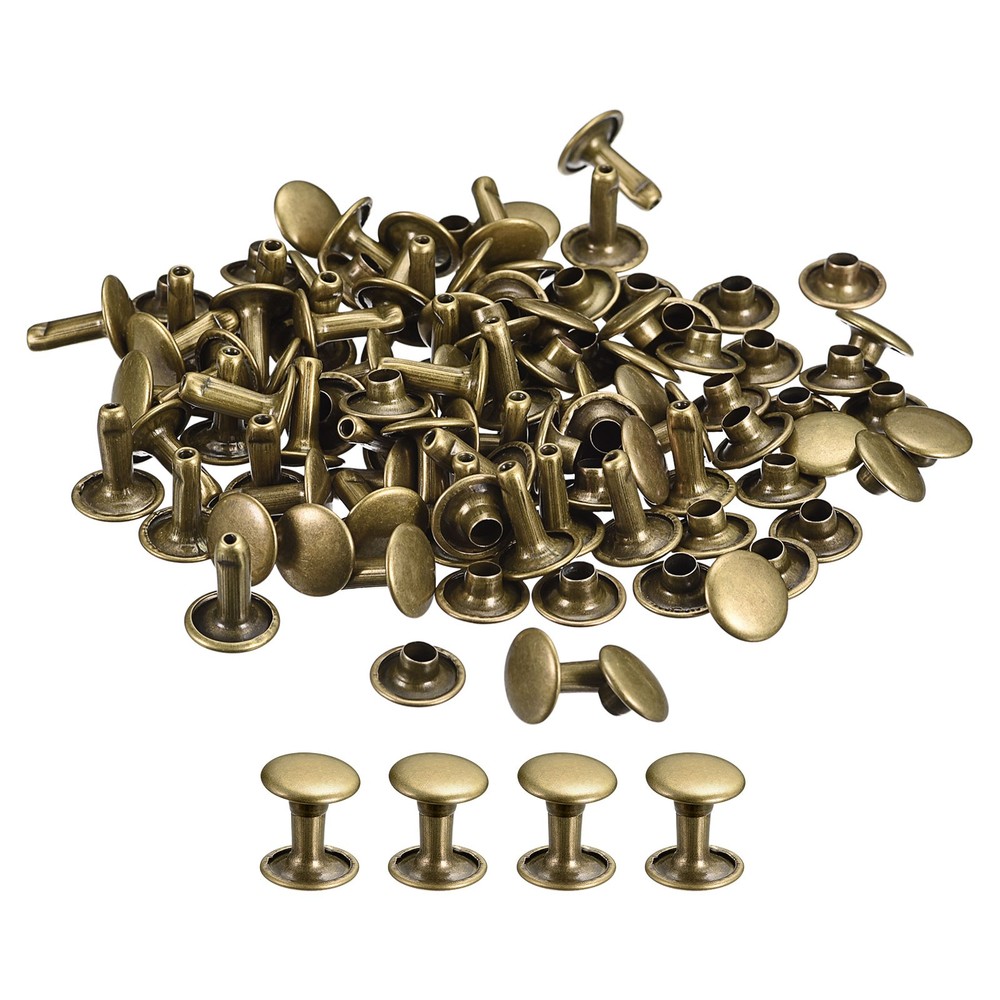 100 Sets Leather Rivets, 10x10mm Double Cap Rivets, Bronze Tone