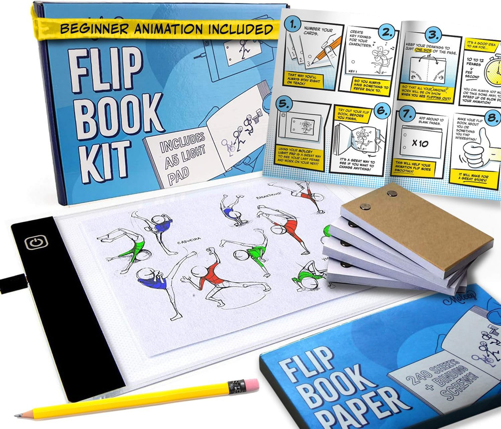 Flip Book Kit with LED Light Pad. Includes Flipbook Kit Starter Animation, 240 S