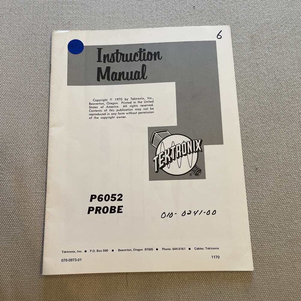 Tektronix P6052 Probe ~ Instruction Manual ~ 070-0973-01