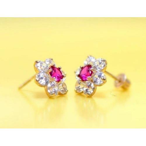 14k Yellow Gold Flower CZ Stud Earrings