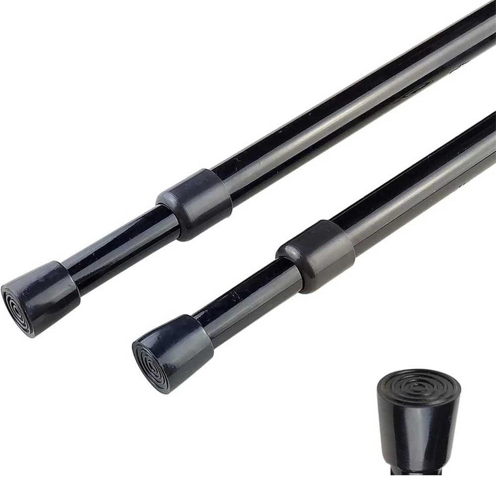 2 Pack Adjustable Curtain Rods 28–43" Spring Tension Window Rods Black