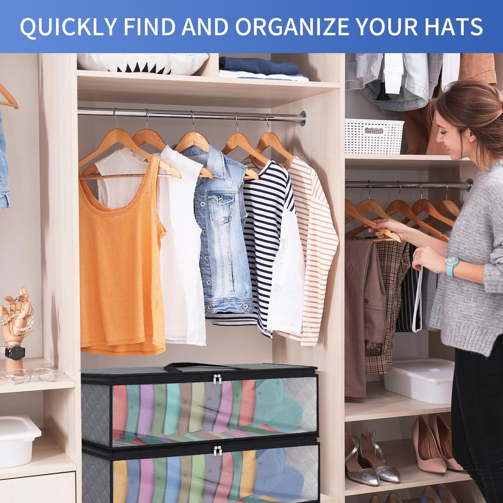 Fixwal 2 Pack Hat Storage Bag for Baseball, Caps Organizer Case Grey