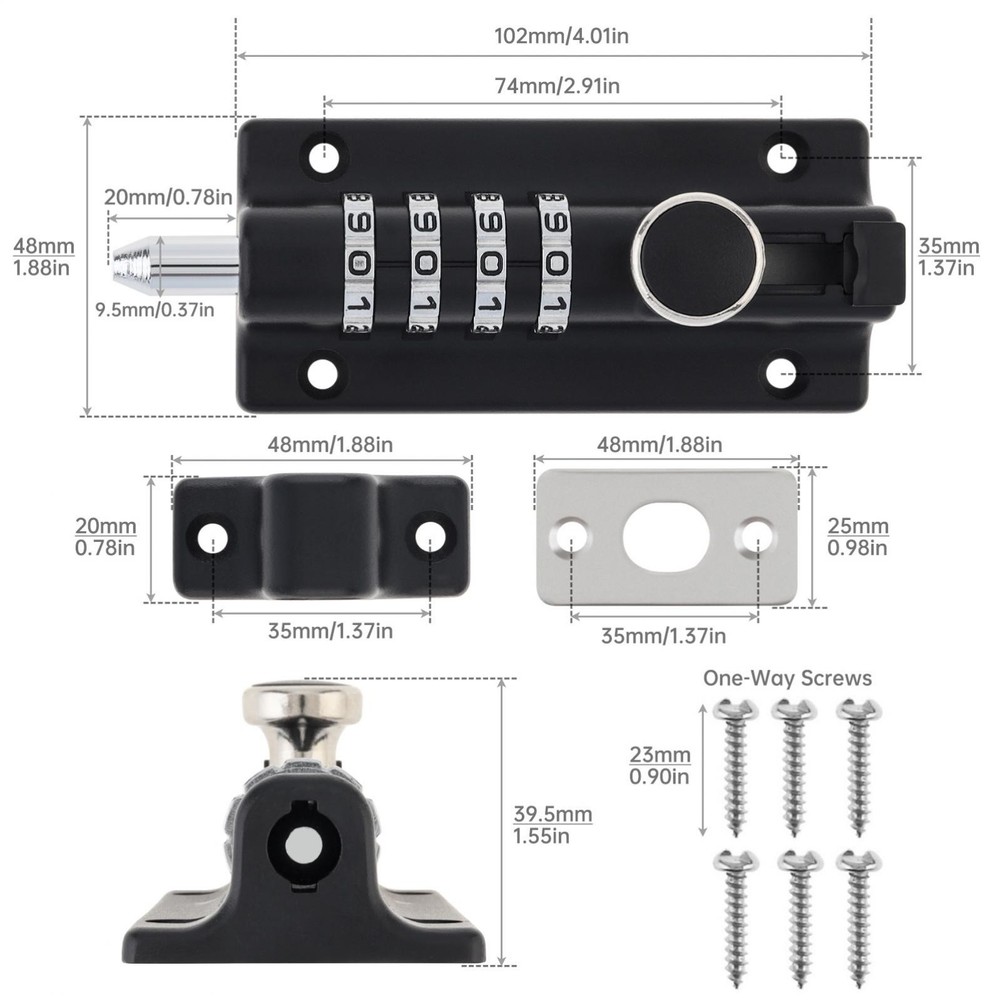 4-Digit Keyless Combination Bolt Gate Lock Security for Door Gate Shed