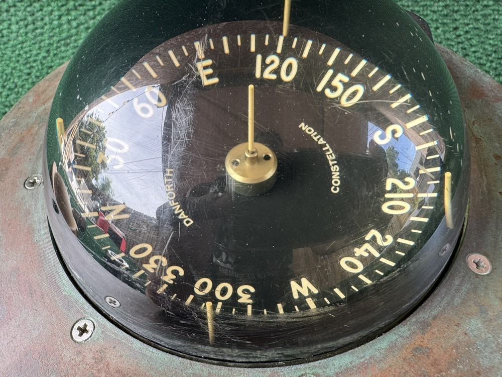 Vintage DANFORTH CONSTELLATION Dash Mount Compass Brass Bezel