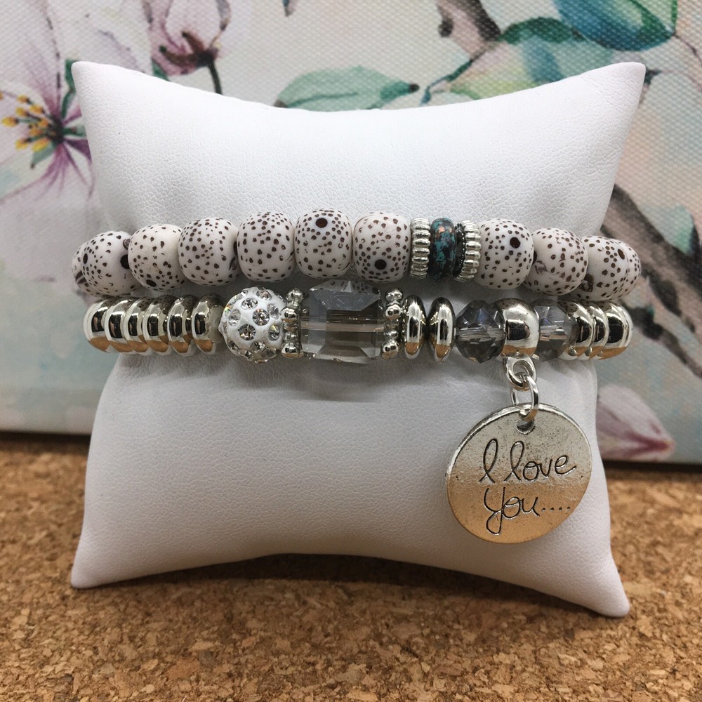 2 PC Handmade Bohemian Beaded Stackable Stretch Bracelet Set New Free Ship 4953