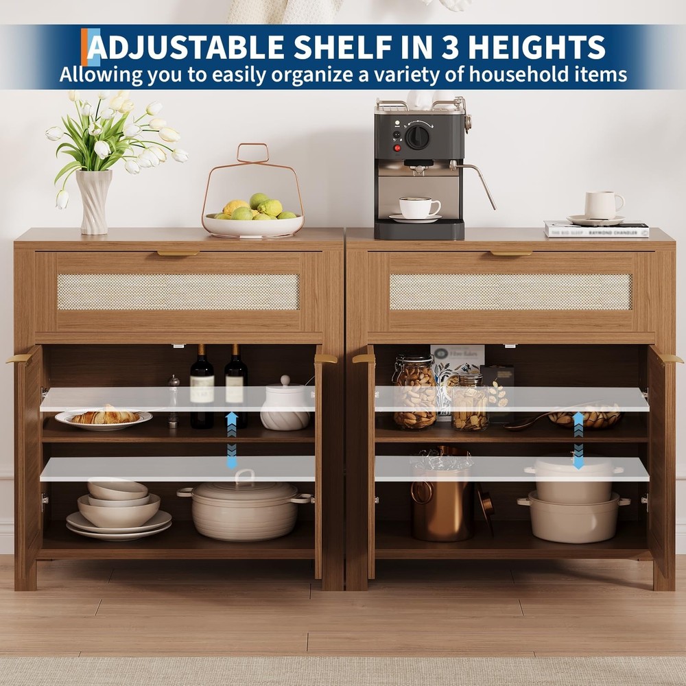 3PCS Rattan Buffet Cabinet with Storage Drawer Buffet Table Console Cabinets