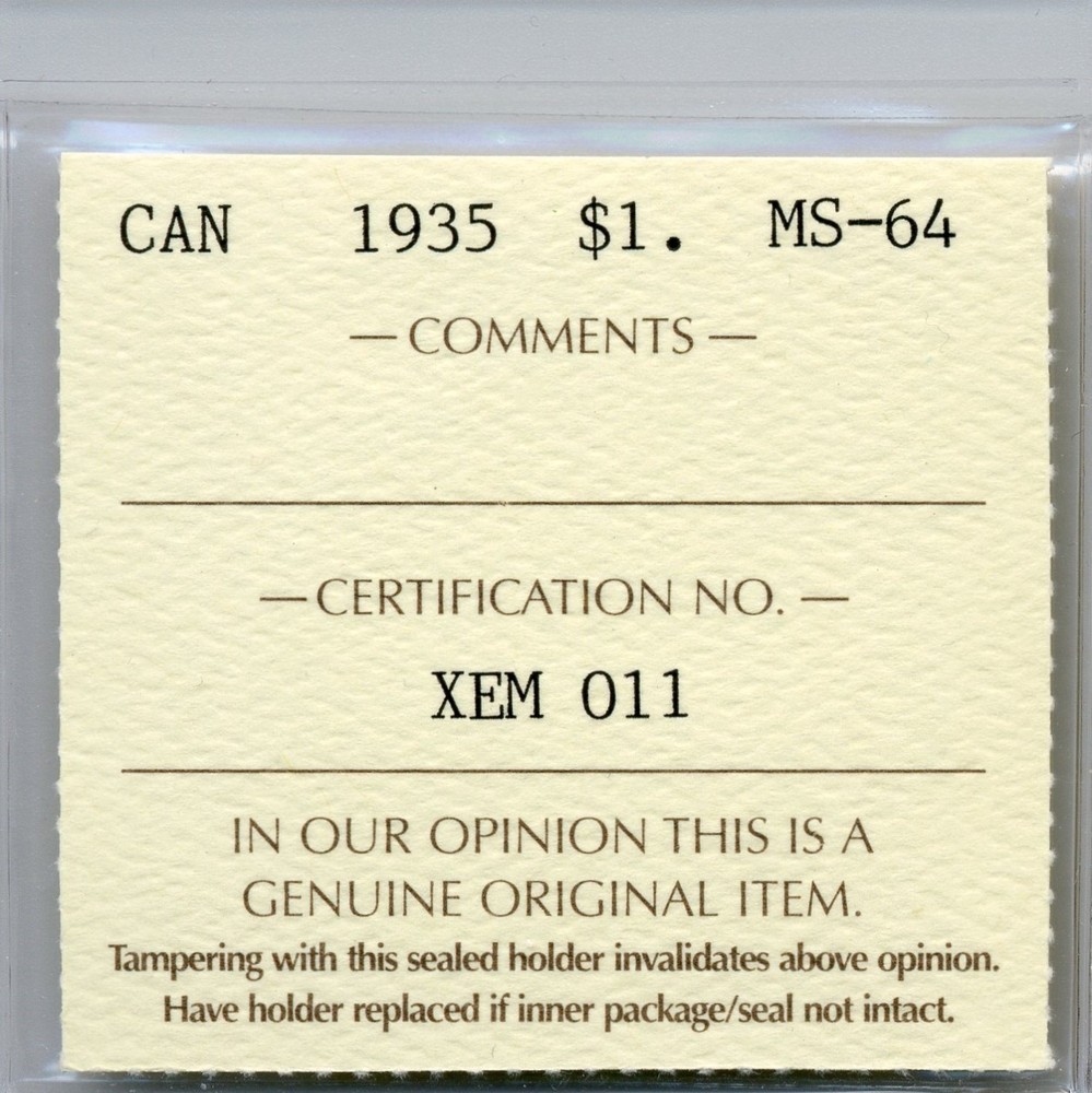 1935 Canada $1, Choice Uncirculated, ICCS MS64