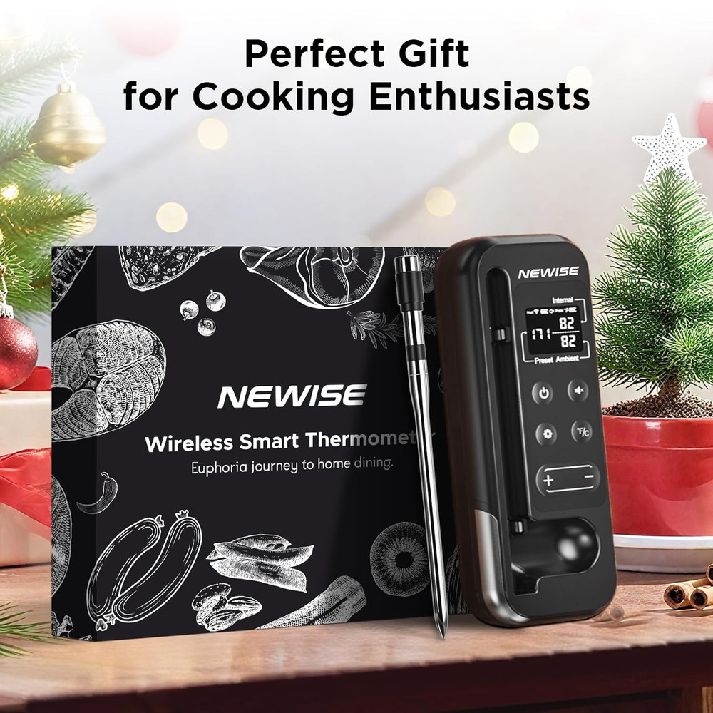 Bluetooth Meat Thermometer with Smart APP, 800FT Wireless Range & LCD Base, Rech