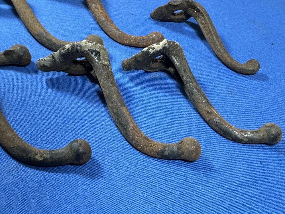 9 Antique Hooks, Salvaged Single Hook Hardware, 1 Screw Needed Each, 2 1/4"L