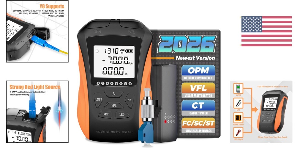 Battery-Powered Optical Power Meter with LED Flashlight - Smart Testing Tool