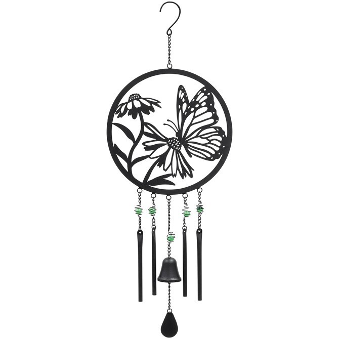 BUTTERFLY & DAISIES Silhouette Garden Wind Chime, by Carson