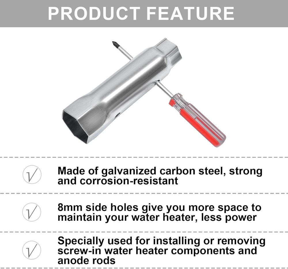 RV Water Heater Element Wrench, Dual Hex Wrench Removal Tool for Anode Rod,...