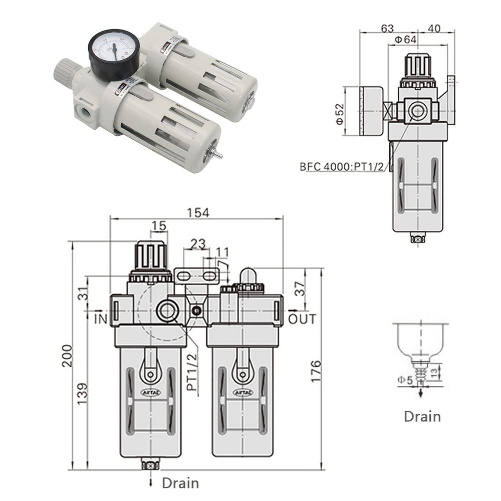 1/2 NPT Compressed Air Filter Regulator Lubricator Combo,Air Tool Compressor