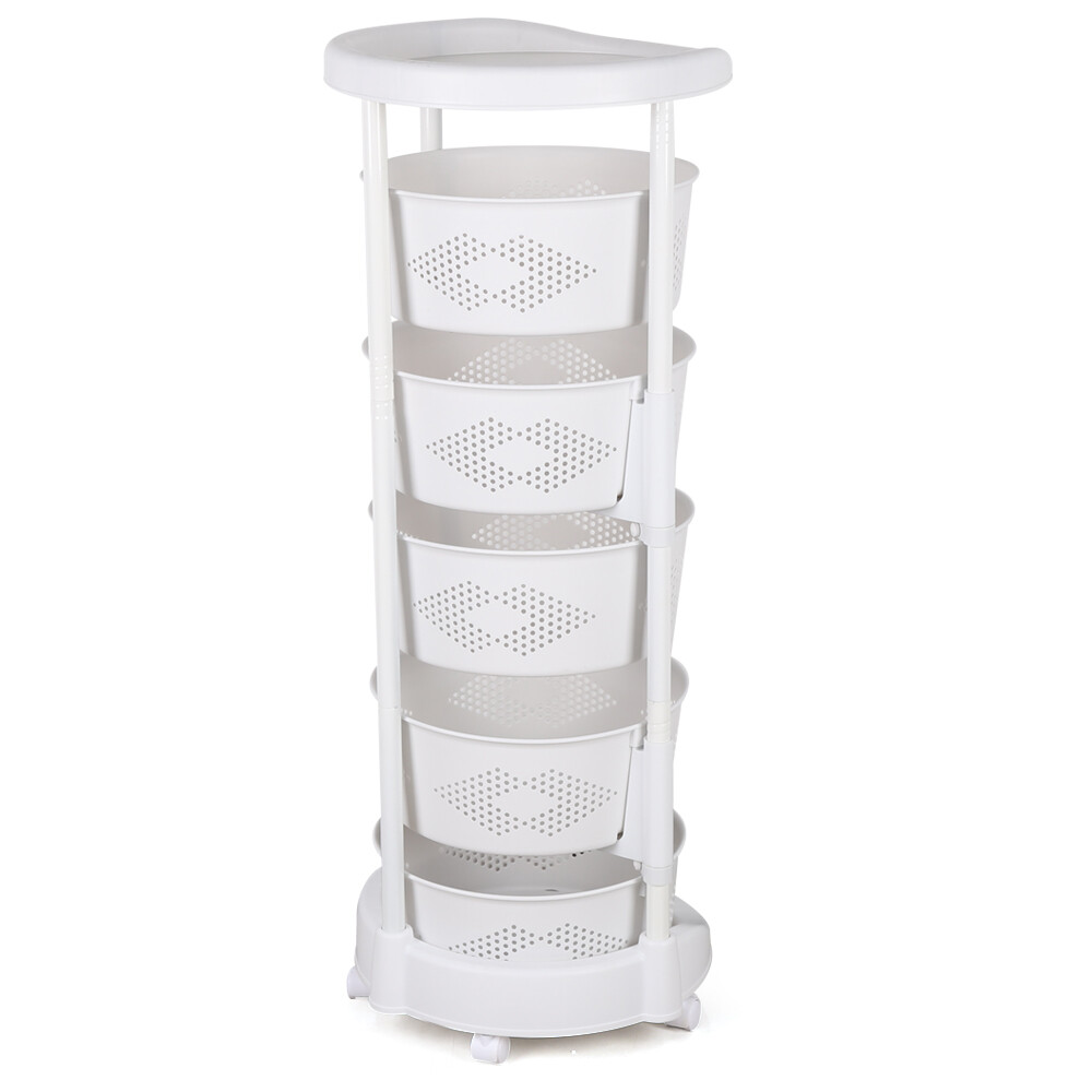 5 Layer Kitchen Rotating Organizer Rack Fruit Vegetable Storage Basket w/ Wheels