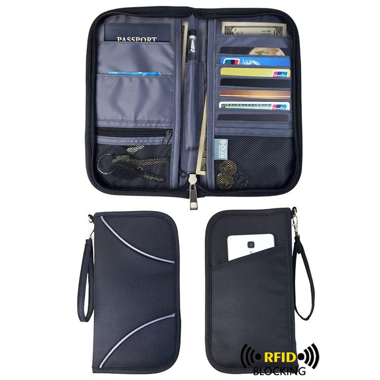 Faraday Bag RFID Travel Passport Wallet & Documents Organizer Zipper Case