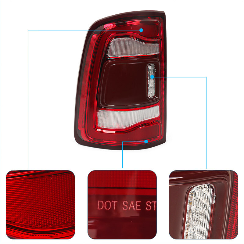 Pair For 2019-2024 Dodge RAM 2500 3500 Red Bezel LED Tail Lights w/ Blind Spot