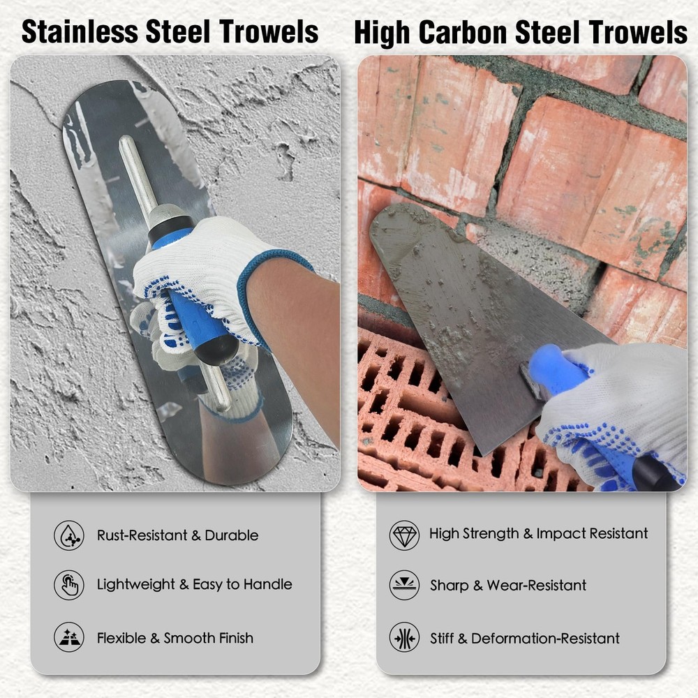 10PCS Concrete Trowel Set, Masonry Hand Tool Set Includes Large Flat Finishin...