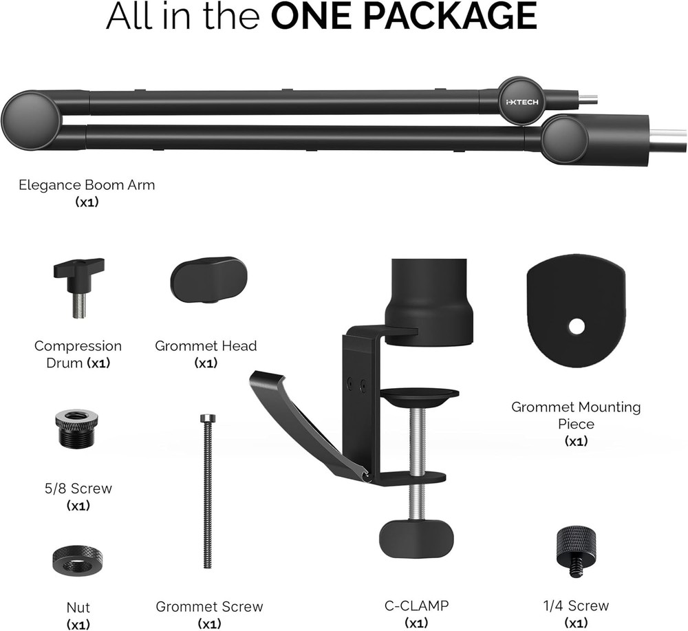 Microphone Boom Arm with Desk Mount, 360° Rotatable, Adjustable and Foldable ...