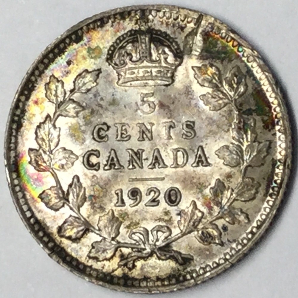 1920 5C Canada George IV Silver 5 Cents Mint Error BU #