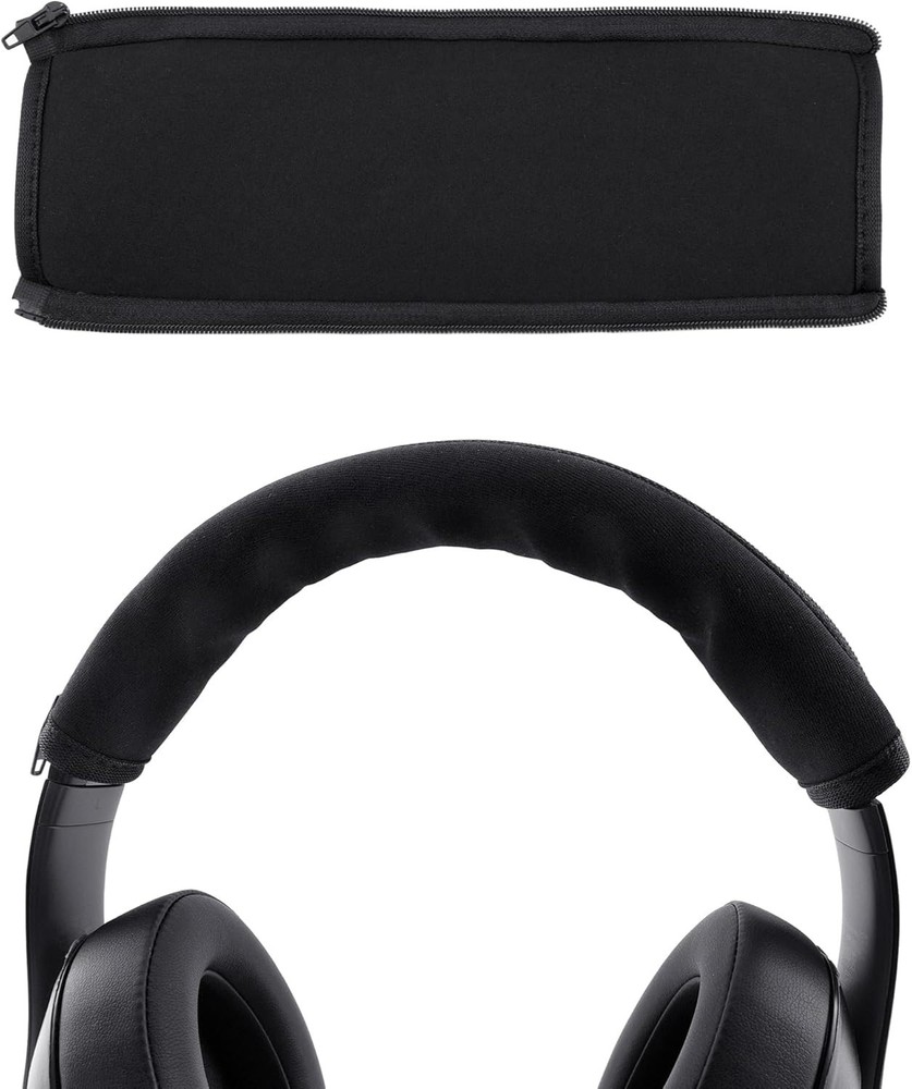 Versatile Black Headphone Headband Protector with Zipper - Easy Care Solution