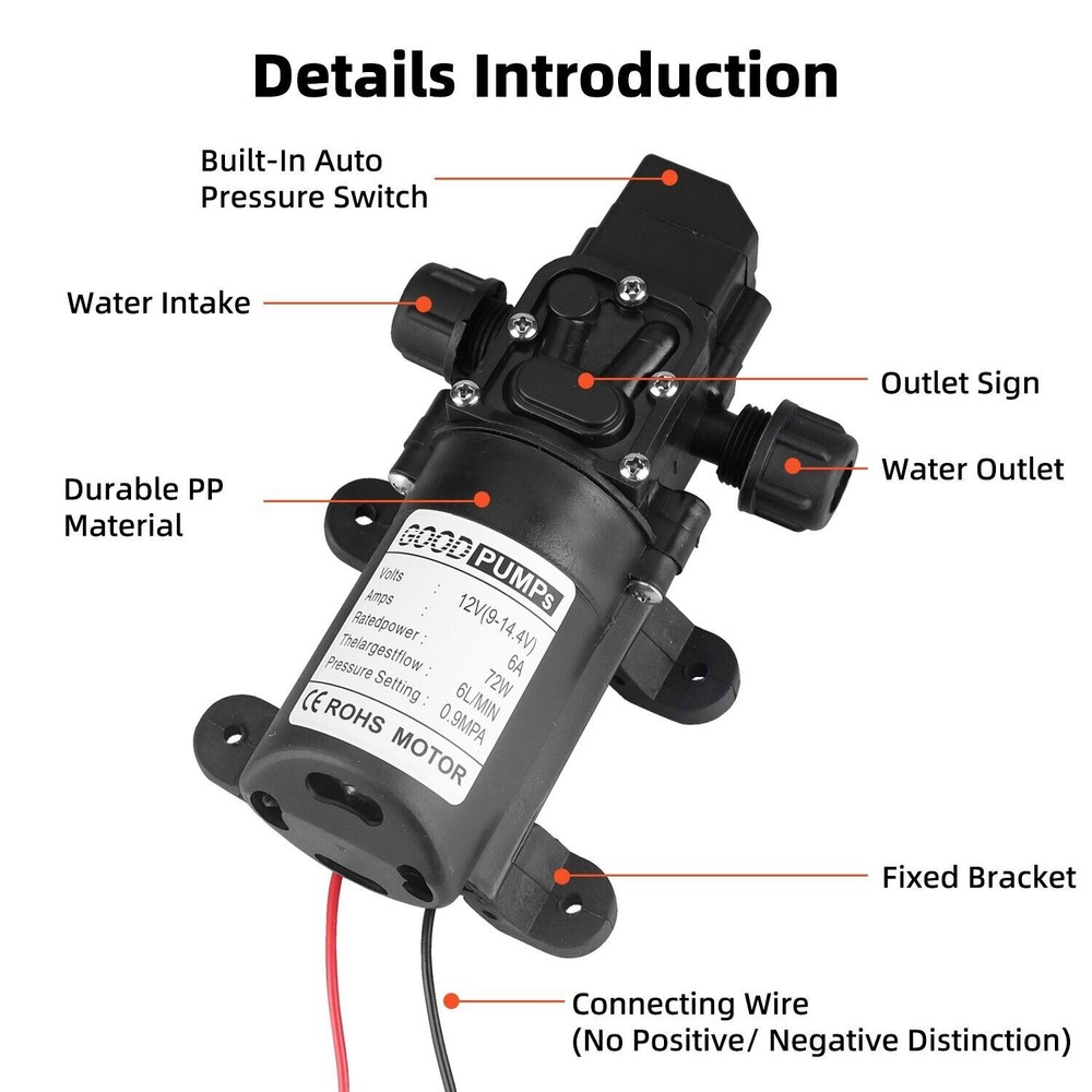 12V Water Pump 130PSI Self Priming Diaphragm High Pressure Automatic Switch