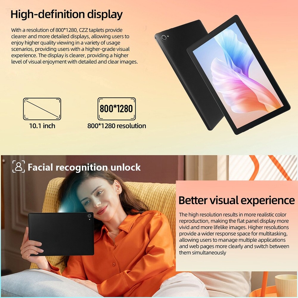 AEEZO 10.1 inch Octa-Core Android14 Tablet 8+64GB ROM,Dual Camera Bluetooth WIFI
