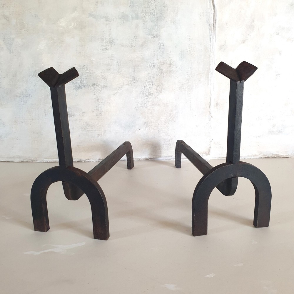 French Modernist Mid Century Andirons/Firedogs