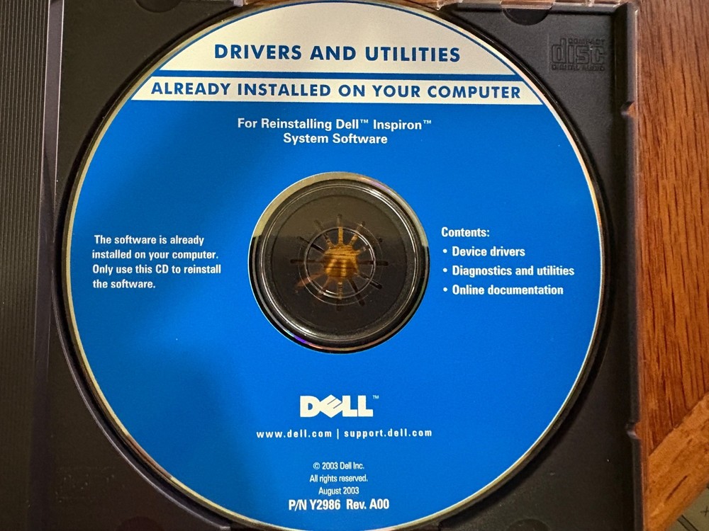 Dell Computer Software Reinstalling Dell Inspiron System Software P/N Y2986 A00