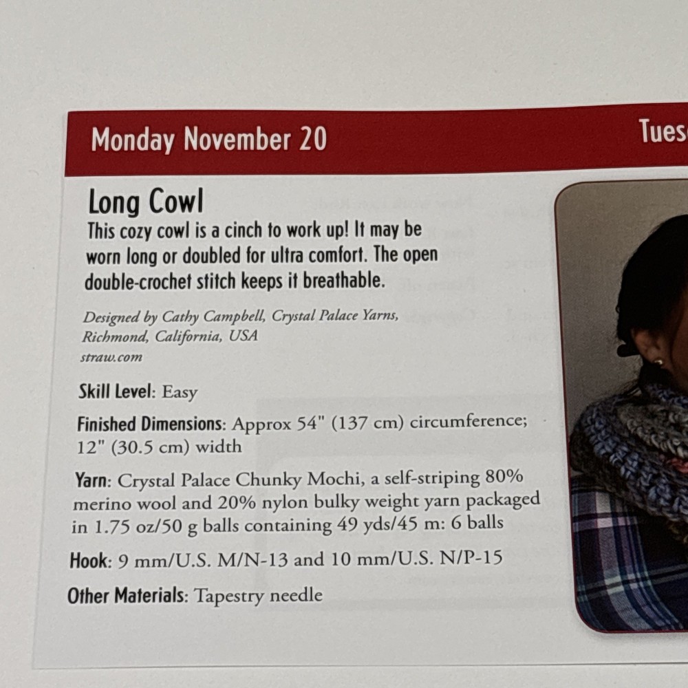 Long Cowl Crochet Pattern Card Page