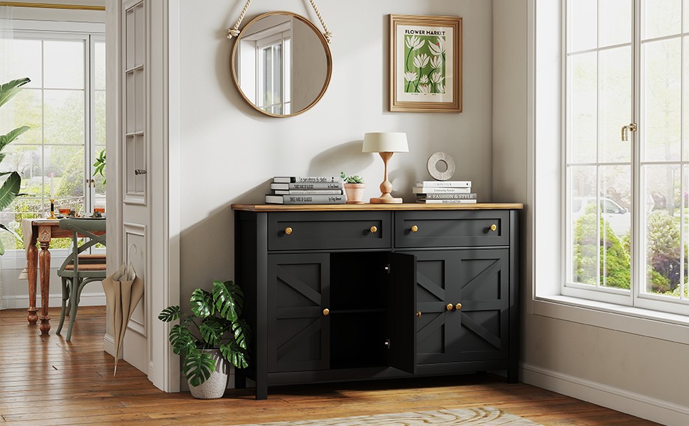 55.1in Sideboard Buffet Cabinet Kitchen Storage Sideboard With Drawers JTHO