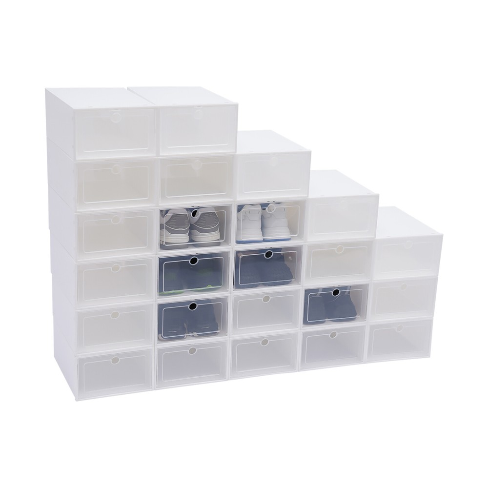 24pcs Clear Shoe Box Stackable Plastic Shoe Storage Organizer Sneaker Container