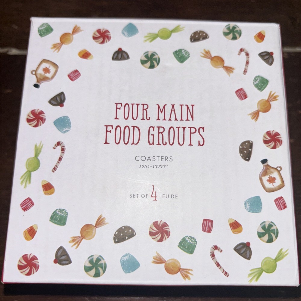 NWT Pottery Barn Elf 8 Coasters Main Food Groups Darling!