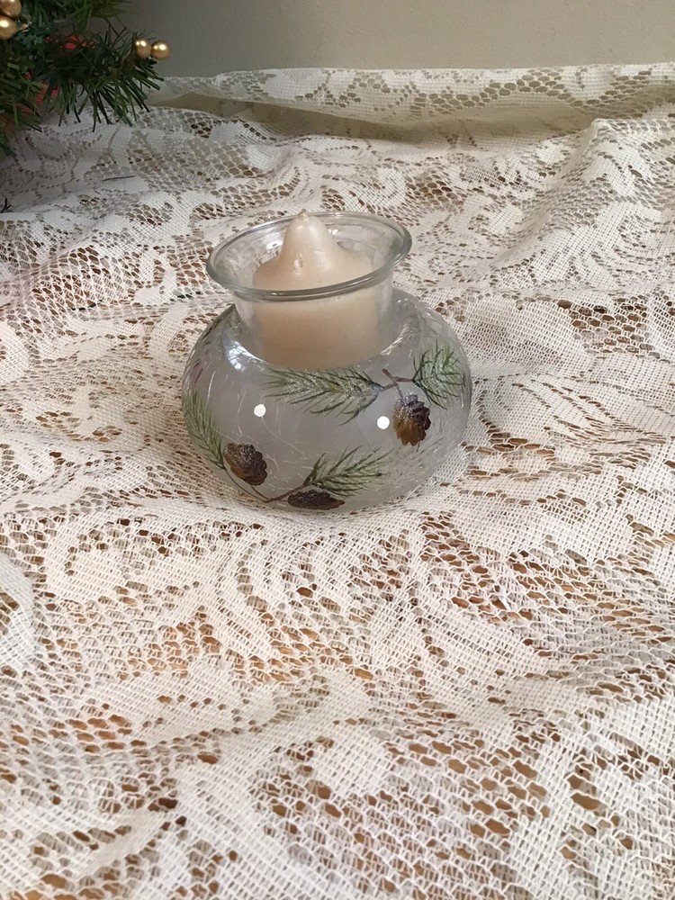 Pinecone Crackled Glass Tea Lite Candle Holder - Home Decor