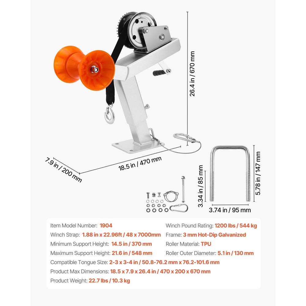 Boat Trailer Winch Stand with Roller 1200 lbs Winch Boat Winch Mount