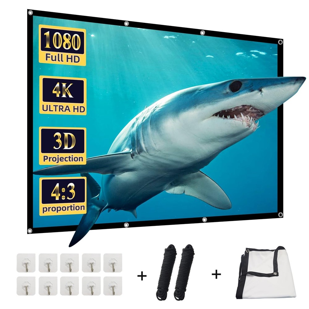 Projector Screen 120 INCH, Foldable Washable Portable Rear Front Projector Sc...