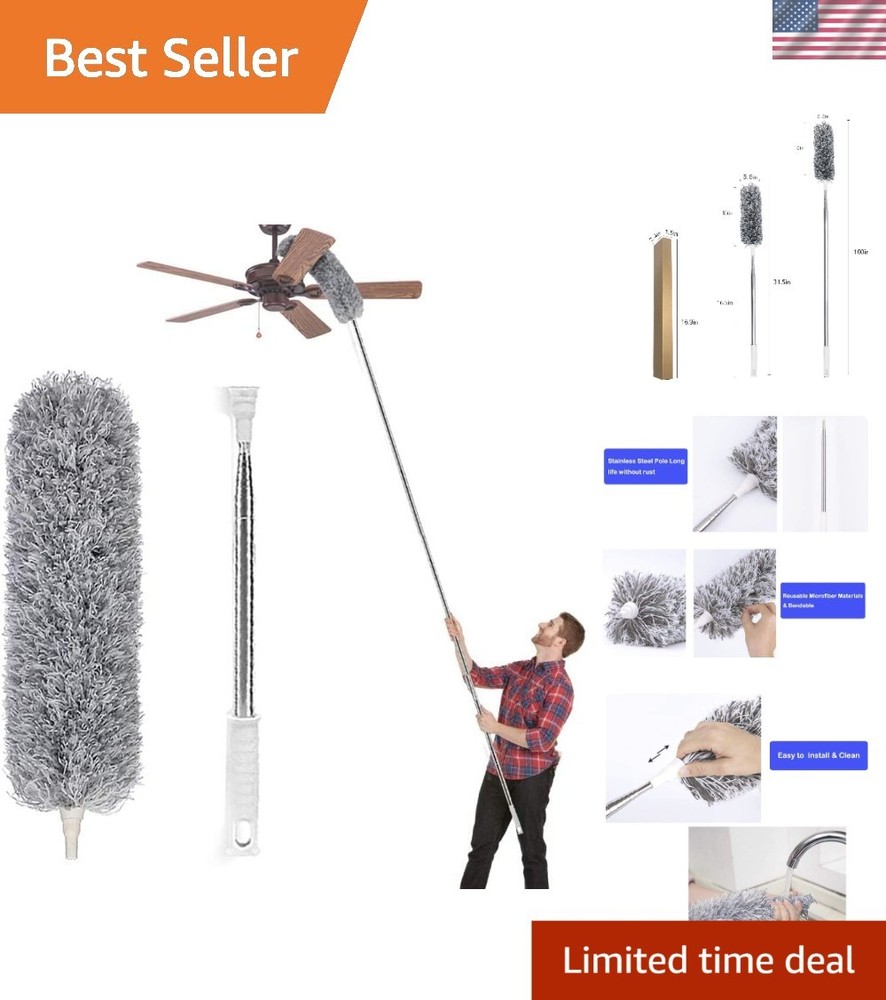 Microfiber Duster with Extension Pole for Ceiling Fans Cobwebs Cleaning