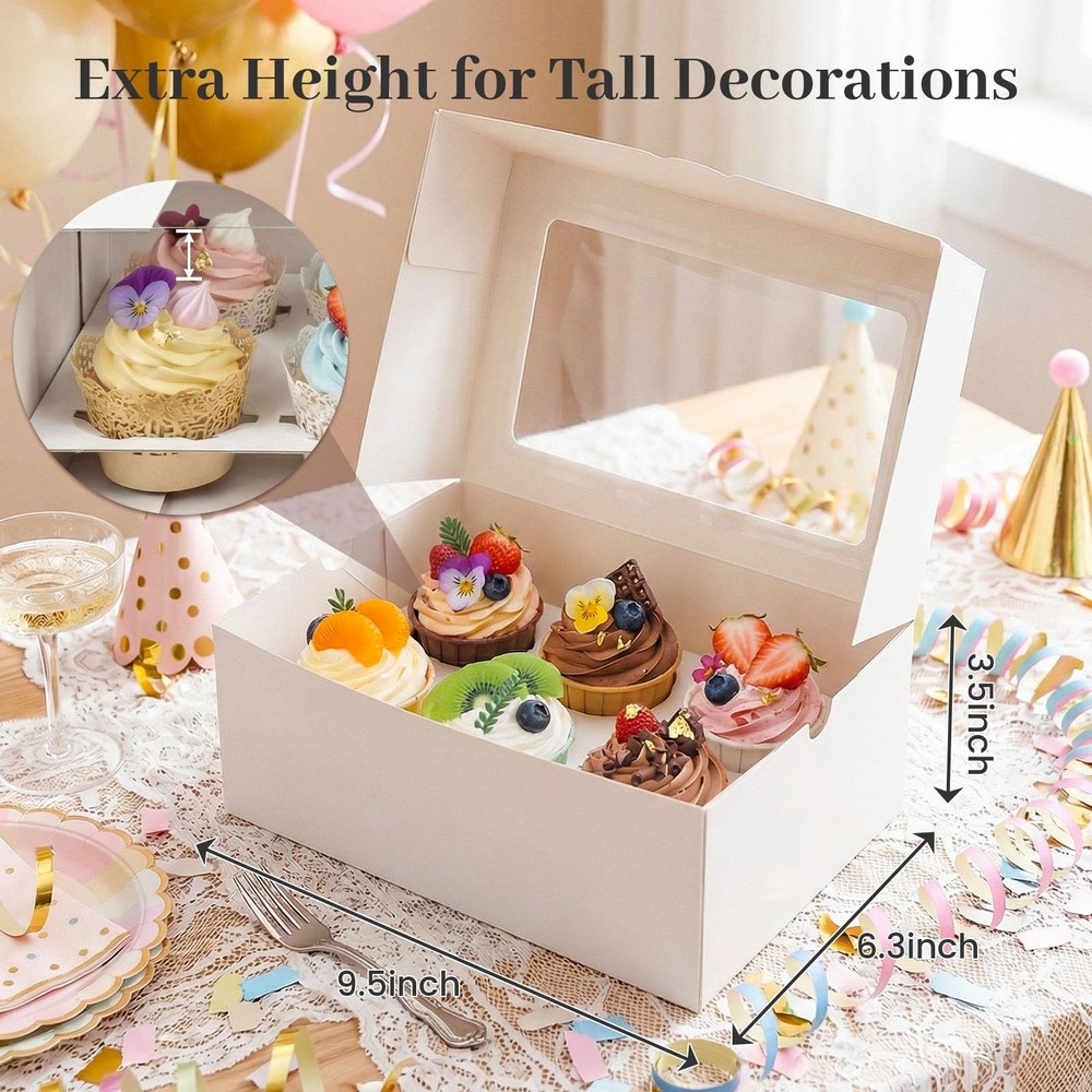 6 Count Cupcake Boxes,6PCS Cupcake Containers with Window White Pastry Boxes ...