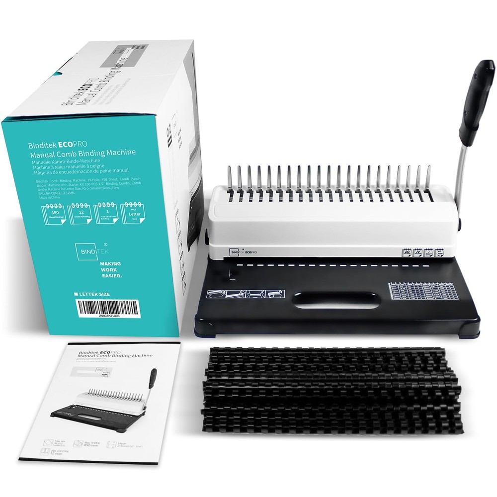 Binditek Binding Machine, 19-Hole, 450 Sheets, Comb Binder Machines with 100 PCS