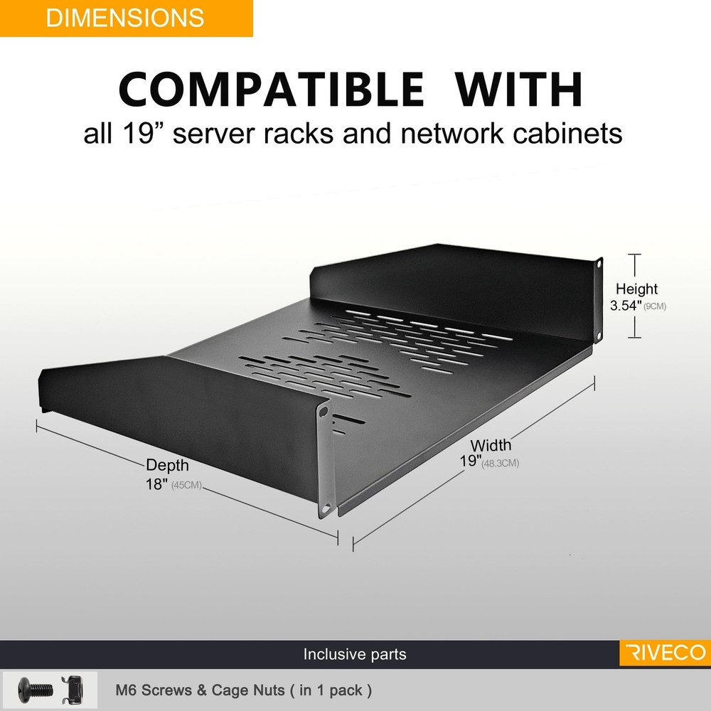 RIVECO 2U Server Rack Shelves for 19" Network Cabinet, Rack Mount Vented Cant...