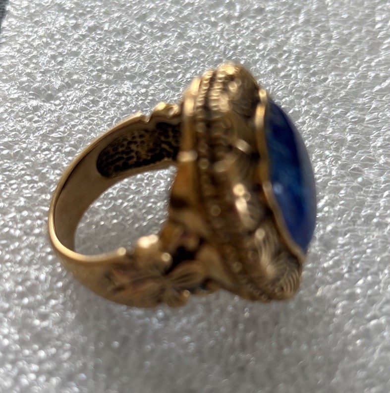 Large Barse Brass Lapis Luzuli Ring Beautiful Ring