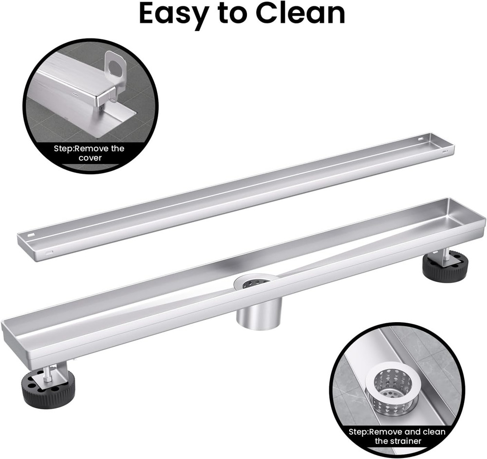 Linear Shower Drain 30 Inch Brushed Nickel with Tile Insert Grate Rectangle Floo