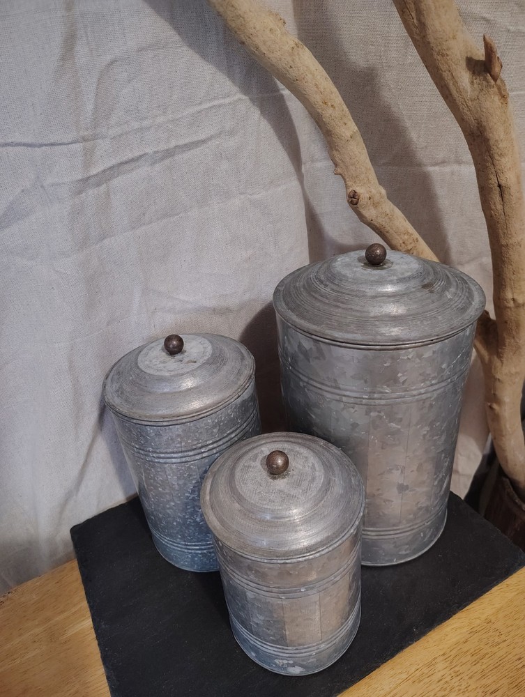 Galvanized Set Of 3 Decorative Canisters