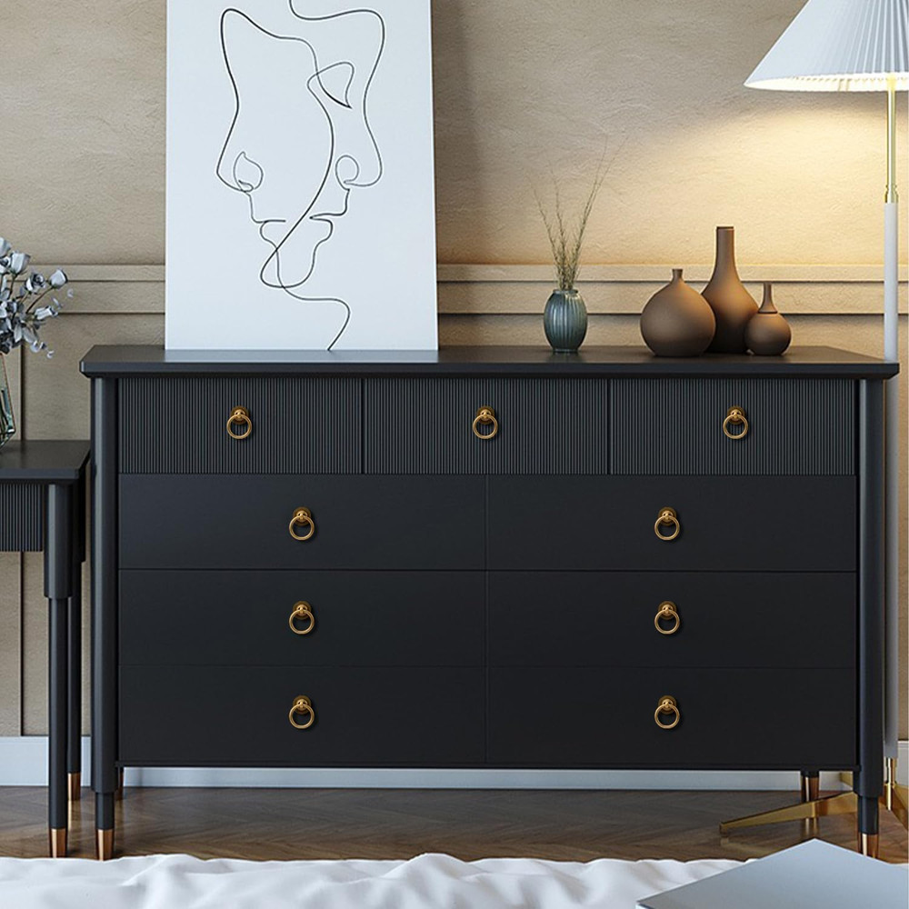 4 Pack Solid Antique Brass Cabinet Pulls Ring Drawer Pulls, Antique Style Kitche