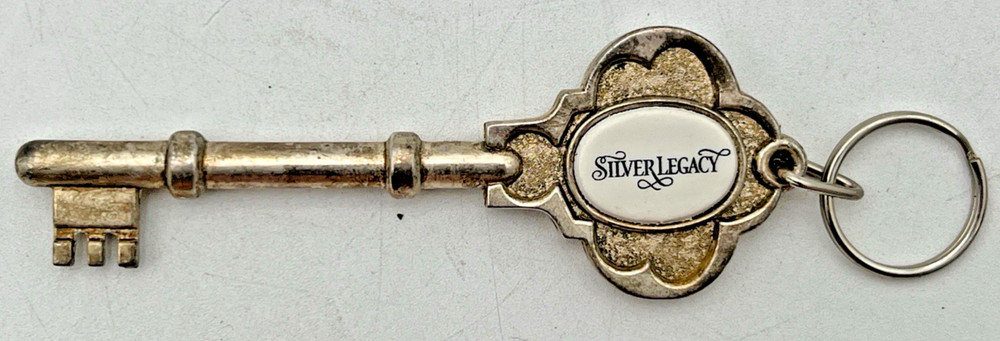 SILVER LEGACY SKELETON KEY SILVER TONE 4.5" LONG KEYCHAIN