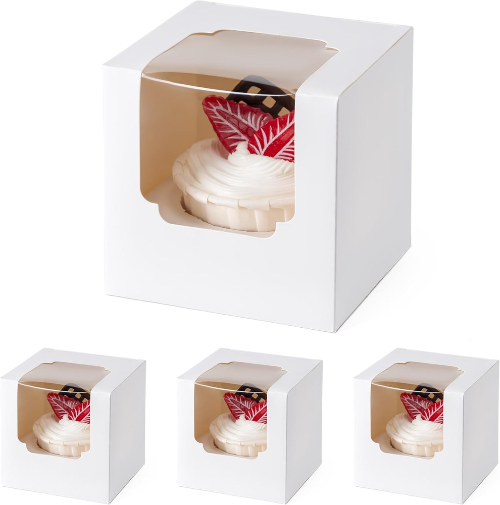 75 Pack Individual Cupcake Boxes 3.5” Clear Window w/ Insert