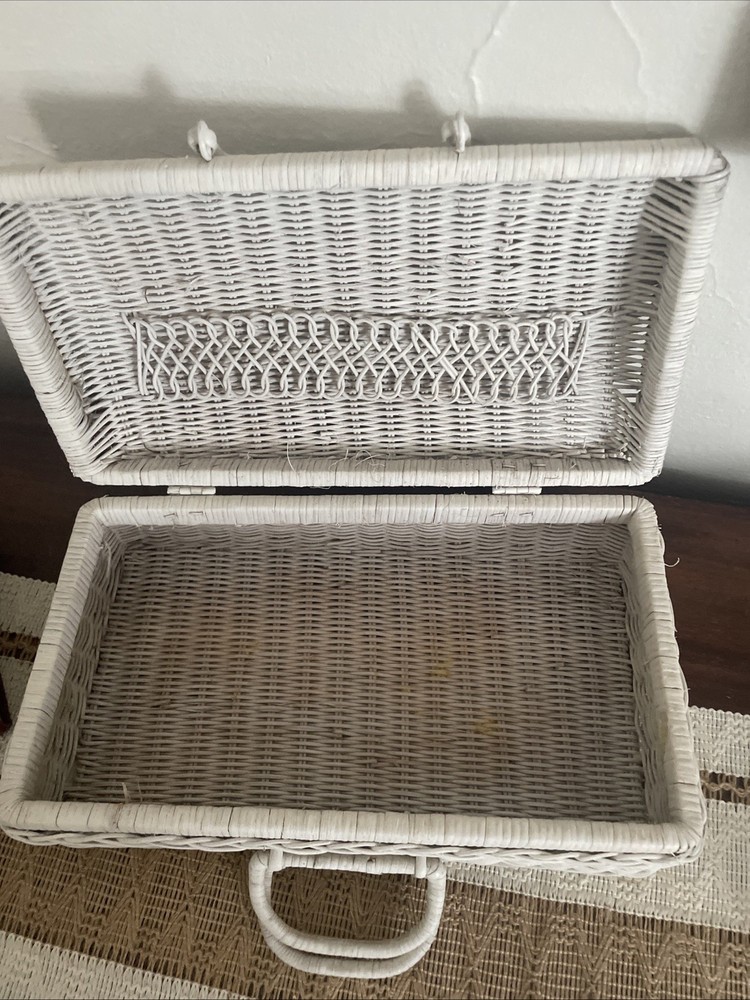 Vintage white wicker storage case
